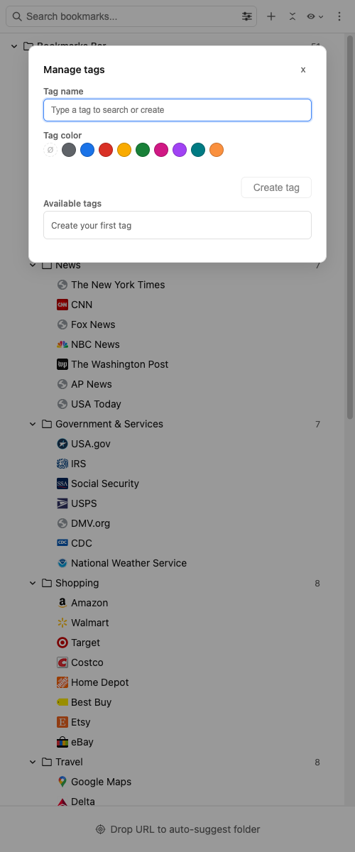 Bookmark Keep manage tags